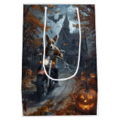 Sac Cadeau Moyen Basenji équitation moto Halloween effrayant (Dos)