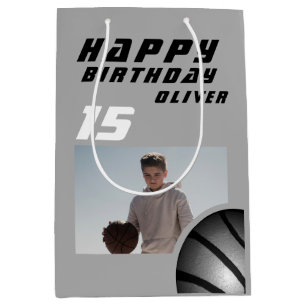 Sac Cadeau Moyen Basketball Ball Boy Photo Joyeux Anniversaire Moye