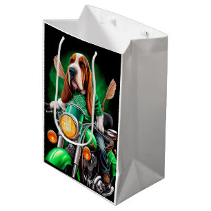 Sac Cadeau Moyen Basset Hound Chien conduisant vélo St. Patrick's D