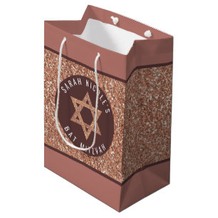 Sac Cadeau Moyen Bat mitzvah Rose Gold Magen David Personnalisé