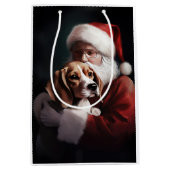 Sac Cadeau Moyen Beagle avec le Père Noël Festif Noël (Devant)