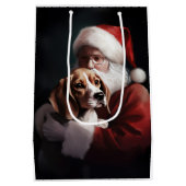 Sac Cadeau Moyen Beagle avec le Père Noël Festif Noël (Dos)