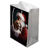 Sac Cadeau Moyen Beagle avec le Père Noël Festif Noël (Dos Angle)
