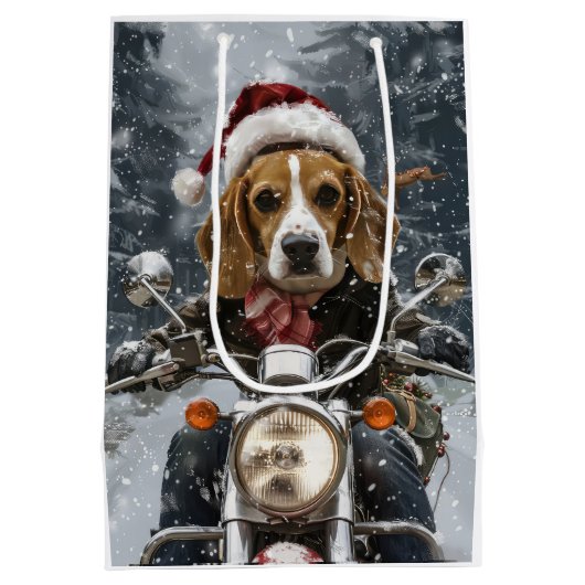 Sac Cadeau Moyen Beagle Chien équitation moto Noël (Dos)