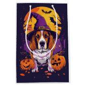 Sac Cadeau Moyen Beagle éffrayant Halloween Witch Et Citrouille (Devant)