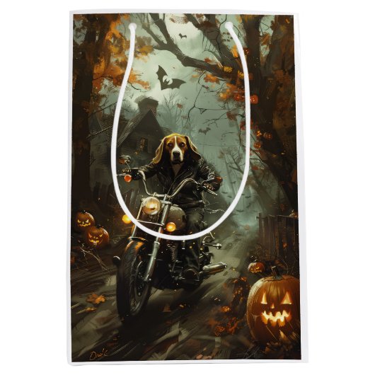 Sac Cadeau Moyen Beagle équitation moto Halloween effroi (Devant)