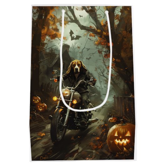 Sac Cadeau Moyen Beagle équitation moto Halloween effroi (Dos)