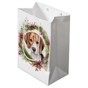Sac Cadeau Moyen Beagle Noël Wreath Festive Pup