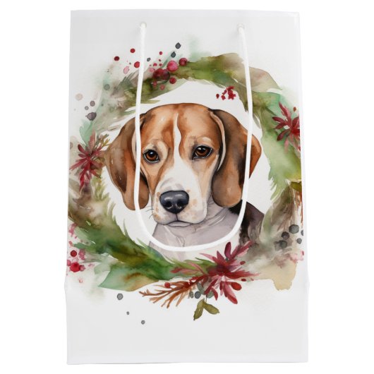 Sac Cadeau Moyen Beagle Noël Wreath Festive Pup (Dos)