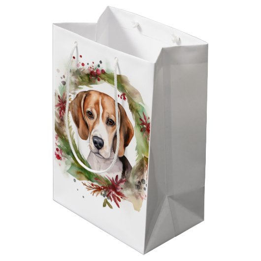 Sac Cadeau Moyen Beagle Noël Wreath Festive Pup (Dos Angle)
