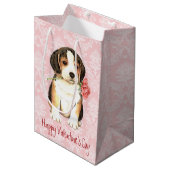 Sac Cadeau Moyen Beagle rose de Valentine (Devant Angle)