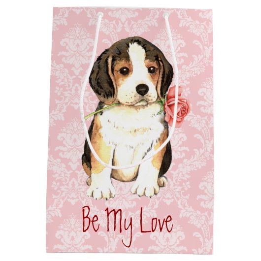 Sac Cadeau Moyen Beagle rose de Valentine (Dos)