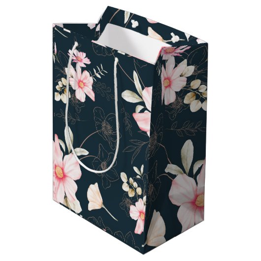 Sac Cadeau Moyen Beau Blush Floral Motif Bleu (Dos Angle)