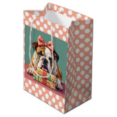 Sac Cadeau Moyen Beau Bulldog Anniversaire Polka Dot (Dos Angle)