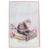 Sac Cadeau Moyen Beau chat perse avec des livres (Devant)