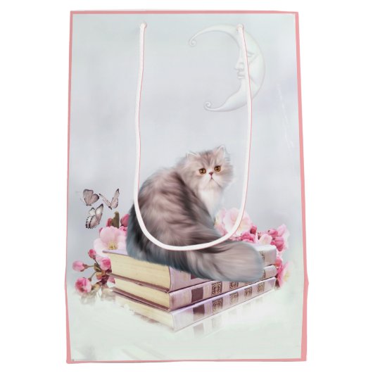 Sac Cadeau Moyen Beau chat perse avec des livres (Dos)