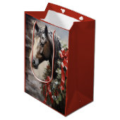 Sac Cadeau Moyen Beau Cheval avec Wreath hiver Noël (Devant Angle)