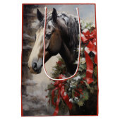 Sac Cadeau Moyen Beau Cheval avec Wreath hiver Noël (Dos)