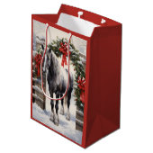 Sac Cadeau Moyen Beau Cheval gris avec Garland d'hiver Noël (Dos Angle)