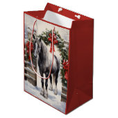 Sac Cadeau Moyen Beau Cheval gris avec Garland d'hiver Noël (Devant Angle)