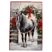 Sac Cadeau Moyen Beau Cheval gris avec Garland d'hiver Noël (Dos)