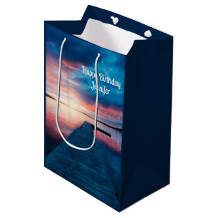 Sac Cadeau Moyen Beau coucher de soleil sur un lac de calme Anniver