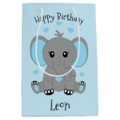 Sac Cadeau Moyen Beau éléphant en bleu, anniversaire garçon (Devant)