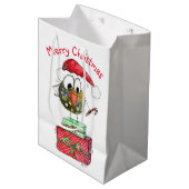 Sac Cadeau Moyen Beau Oiseau de Noël Whimsical (Devant Angle)