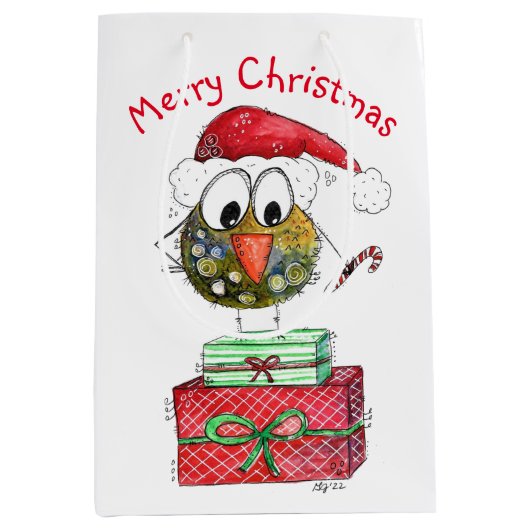 Sac Cadeau Moyen Beau Oiseau de Noël Whimsical (Devant)