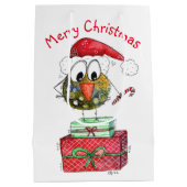 Sac Cadeau Moyen Beau Oiseau de Noël Whimsical (Dos)