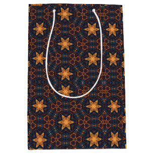 Sac Cadeau Moyen Beau or Flower Stars Bleu noir