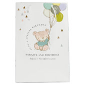 Sac Cadeau Moyen Beau Ours Bleu Aqua Quel Âge Anniversaire (Devant)