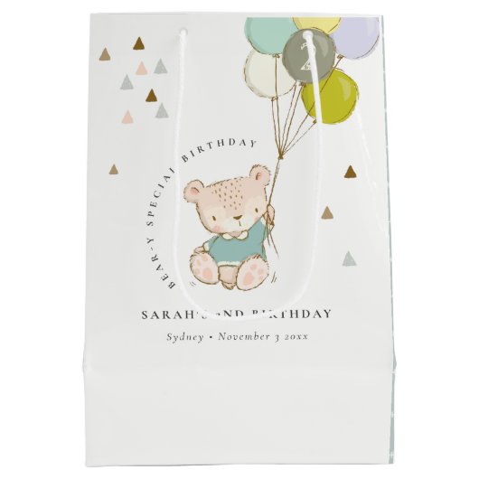 Sac Cadeau Moyen Beau Ours Bleu Aqua Quel Âge Anniversaire (Dos)