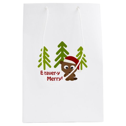 Sac Cadeau Moyen Beaver-y Joyeux ! Beaver de Noël (Devant)