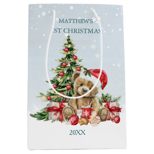 Sac Cadeau Moyen Bébé 1er Ours en peluche de Noël (Devant)