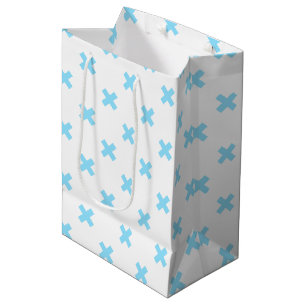 Sac Cadeau Moyen Bébé bleu croix coutures sur blanc