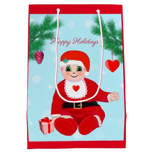 Sac Cadeau Moyen bébé de Noël, coeur et pin (Dos)