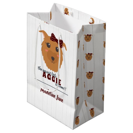 Sac Cadeau Moyen Bébé fille Chien Maroon Baby shower (Devant Angle)