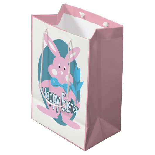 Sac Cadeau Moyen Bébé Fille heureux Bunny de Pâques MGB (Devant Angle)