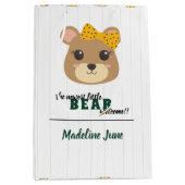 Sac Cadeau Moyen Bébé Fille Ours Vert & Or (Devant)