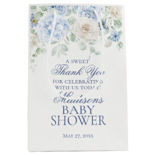 Sac Cadeau Moyen Bébé Floral bleu en fleur Baby shower Faveurs