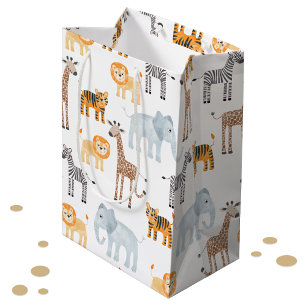 Sac Cadeau Moyen Bébé mignet Safari animal Motif d'aquarelle