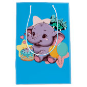 Sac Cadeau Moyen Bébé mignon Eléphant Anniversaire garçon (Devant)
