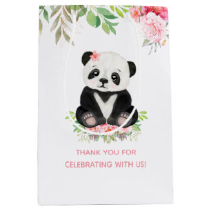 Sac Cadeau Moyen Bébé mignon fille Panda Baby shower rose pâle