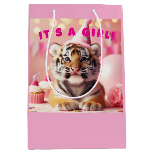 Sac Cadeau Moyen Bébé mignon Révéler fille rose bébé Tiger