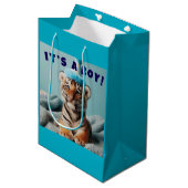 Sac Cadeau Moyen Bébé mignon Révéler Garçon Bleu Bébé Tiger (Devant Angle)