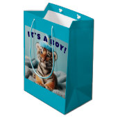 Sac Cadeau Moyen Bébé mignon Révéler Garçon Bleu Bébé Tiger (Dos Angle)