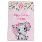 Sac Cadeau Moyen Bébé rose mignon éléphant et frontière Rose (Dos)