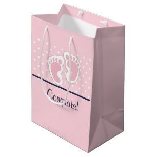 Sac Cadeau Moyen Bébé rose mignonne Empreintes Félicitations