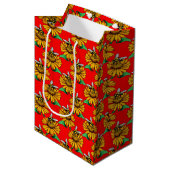 Sac Cadeau Moyen Bee on Sunflower Flower Pattern Design Red  (Devant Angle)